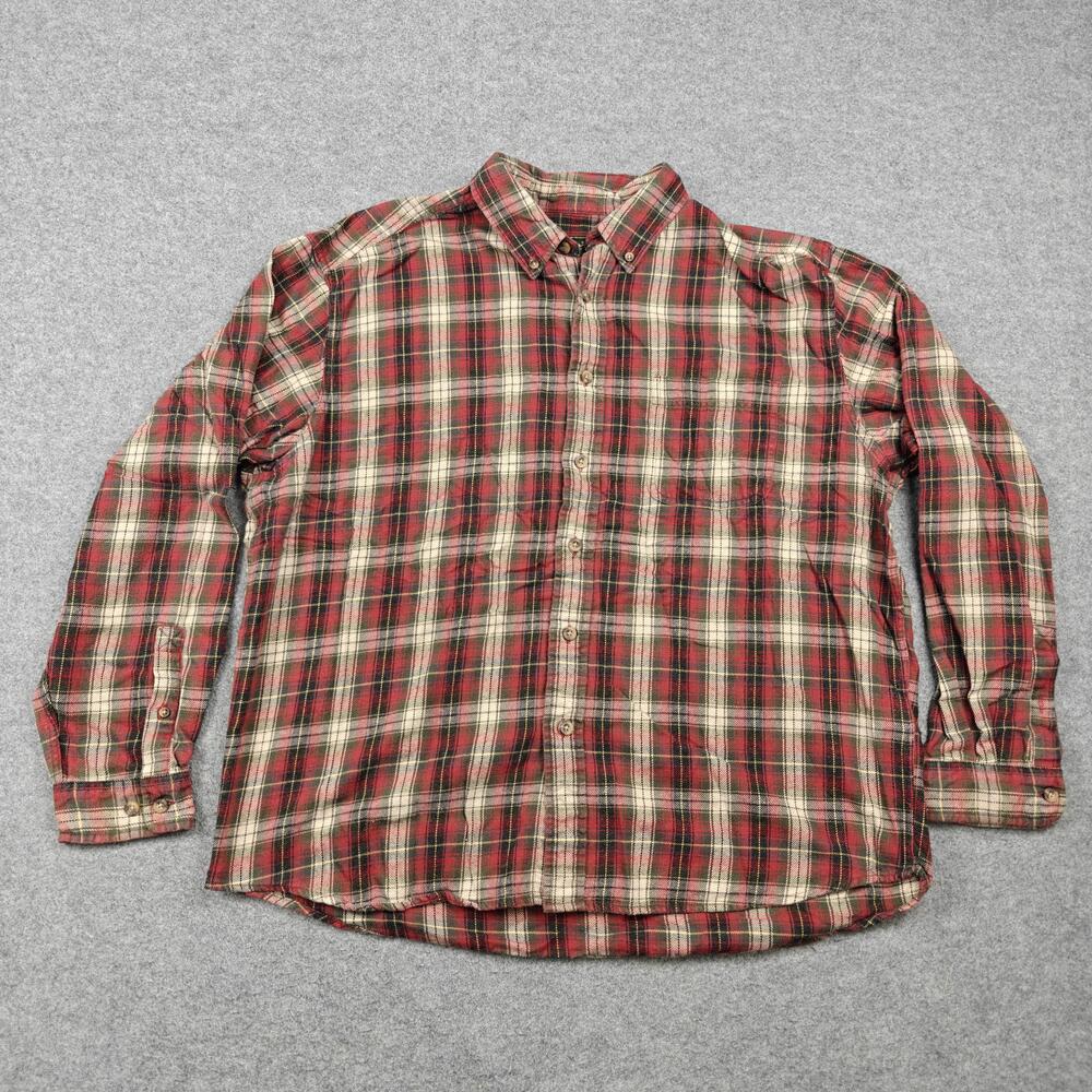 Vintage Eddie Bauer Shirt Mens XL Red Plaid 100% Cotton Long Sleeve Button-Up